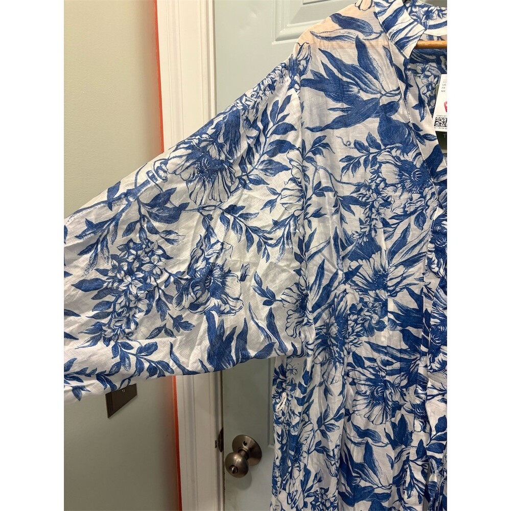 H&M Cover Up Womens 2XL Blue Floral Tunic Dress Beach Resort Semi Sheer - Picture 3 of 7